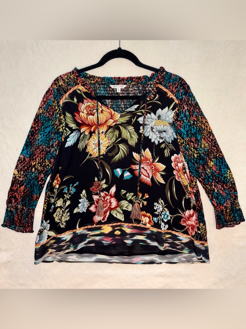 NWT John Mark Mixed Print Tunic Split Neck Top